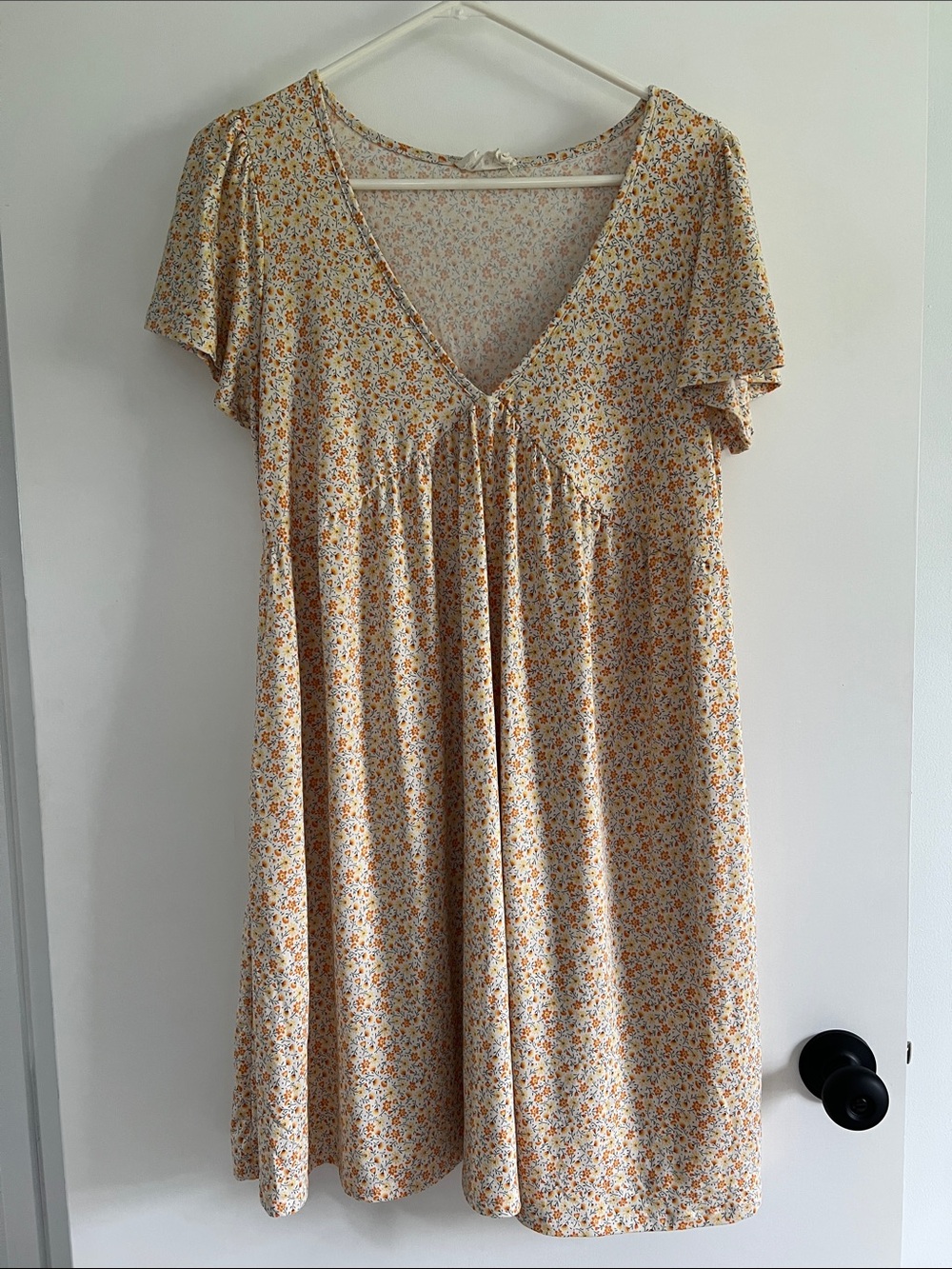 Floral V-Neck Dress in Cream and Yellow